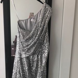 Sequin Silver One Shoulder Party Dress